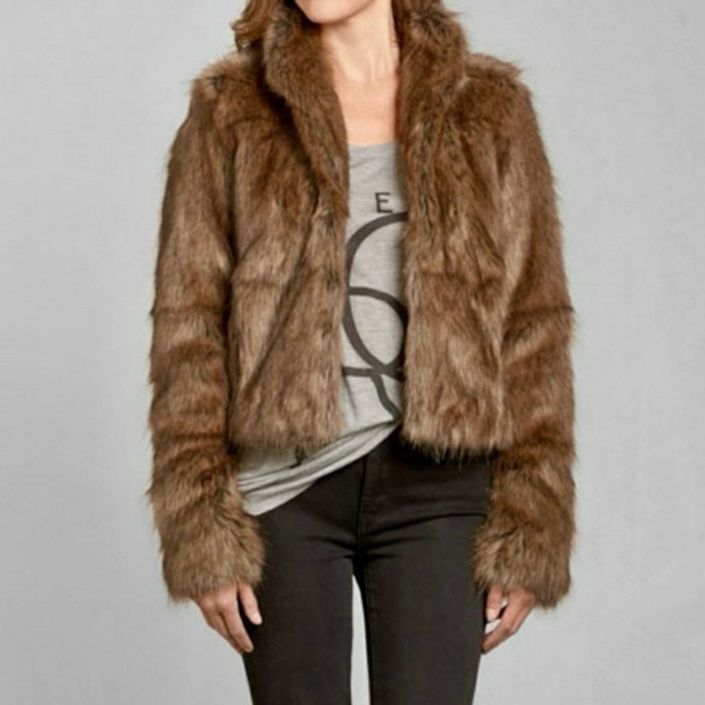 Abercrombie & Fitch Tan Brown Faux Fur Coat